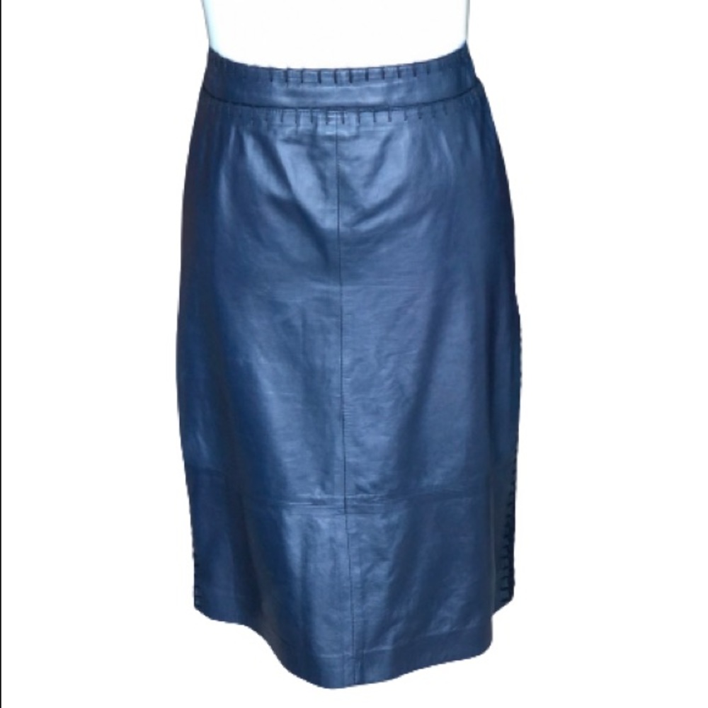 Tory Burch Navy Leather Skirt With Lattice Sides